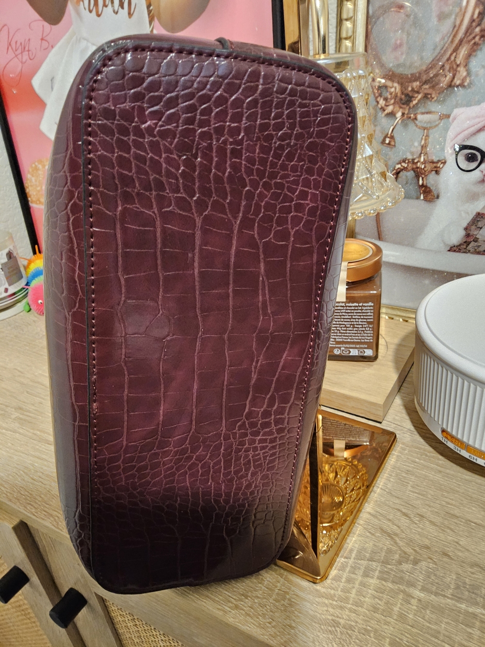 ALDO Women's Croc-Embossed Satchel/Crossbody Bag in Deep Burgundy - Picture 3 of 8